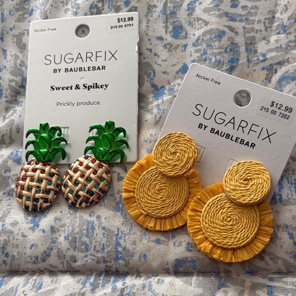 SUGARFIX by BaubleBar Pineapple Studs & Yellow Rattan Drop Earrings